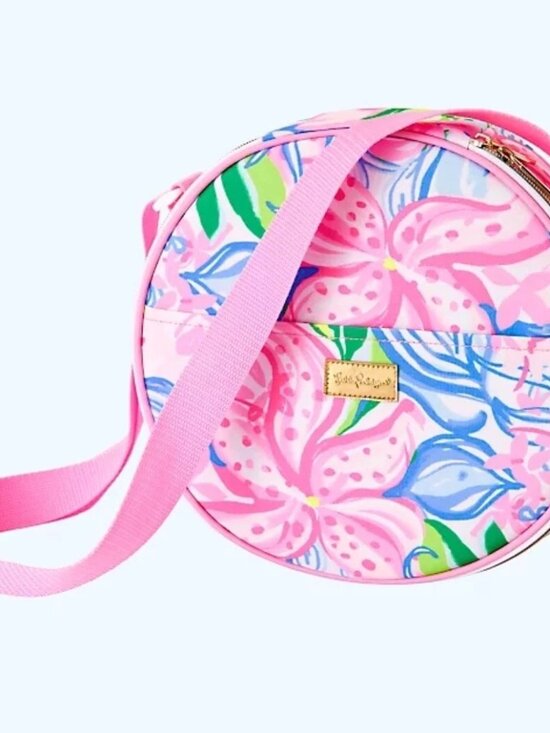 Lilly Pulitzer Handbags - Lilly Pulitzer Pink Blue Floral Round Crossbody Picnic Lunch Bag Summer Classic